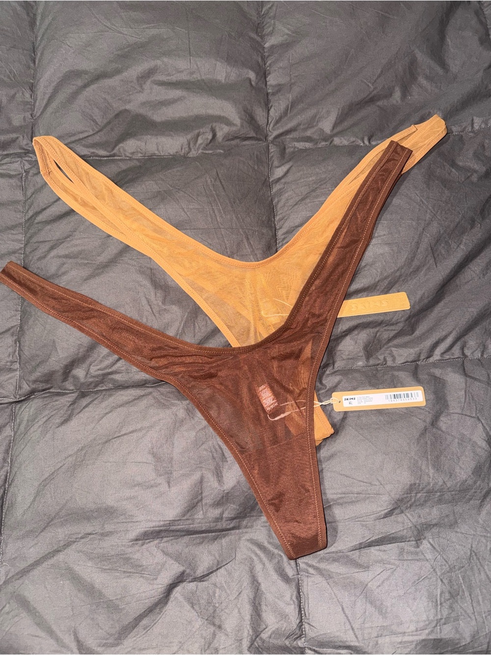 SKIMS Sheer Thong Panties in Brown and Tan